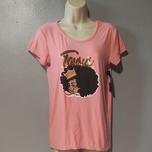 Make It Rain Pink Graphic Women's Top With Taurus In Gold Sequins Size Small